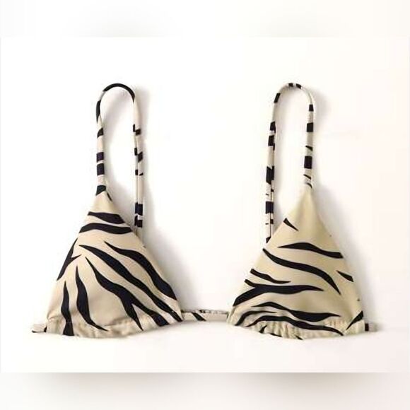Cream & Black Zebra Stripes Bikini Top - Picture 1 of 6